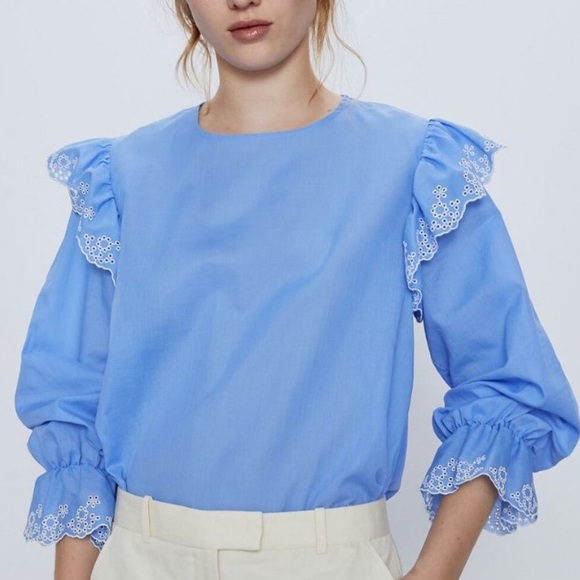 NWT Zara cotton embroidered eyelet blouse - Picture 2 of 13